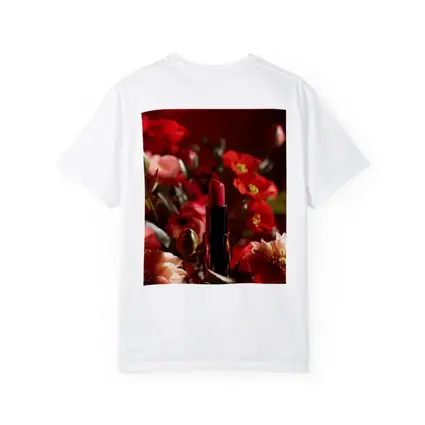 Red Lipstick Among Blooming Red Flowers