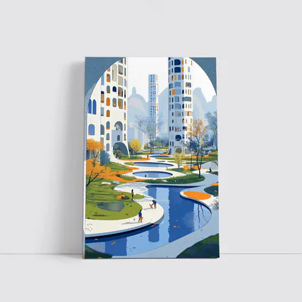 Modern City Park Illustration Blue Architecture