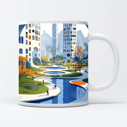 Modern City Park Illustration Blue Architecture