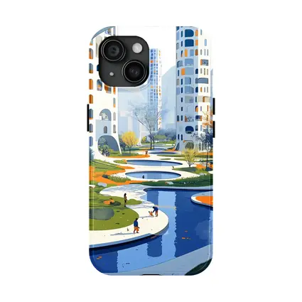 Modern City Park Illustration Blue Architecture