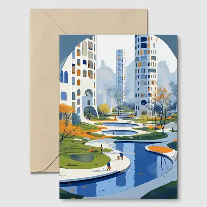 Modern City Park Illustration Blue Architecture