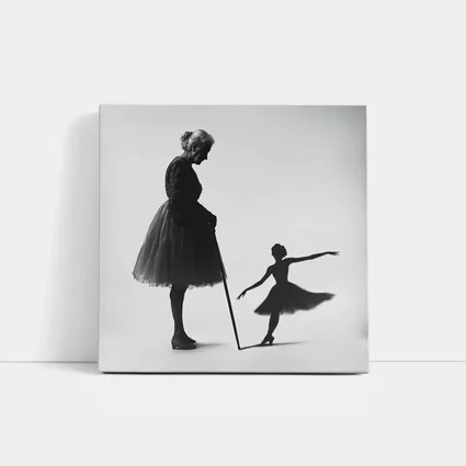Elderly Ballerina Shadow Young Dancer Black White