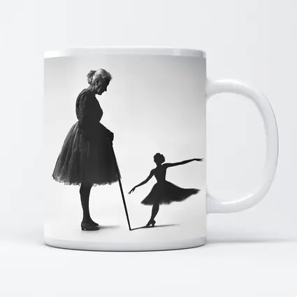 Elderly Ballerina Shadow Young Dancer Black White