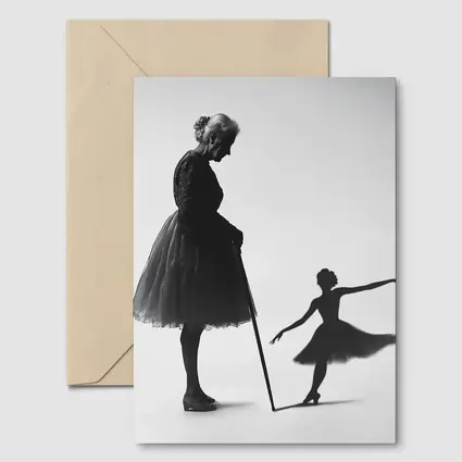 Elderly Ballerina Shadow Young Dancer Black White