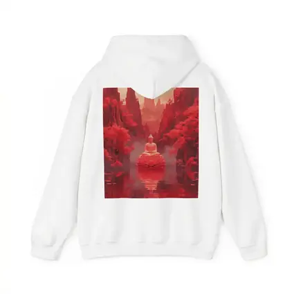 Buddha Lotus Red Misty Mountain Landscape Art