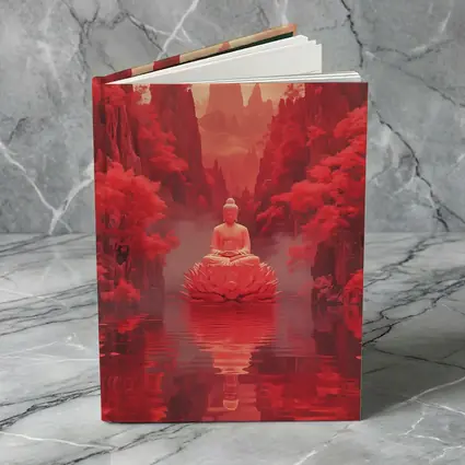 Buddha Lotus Red Misty Mountain Landscape Art