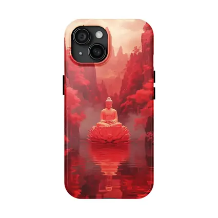Buddha Lotus Red Misty Mountain Landscape Art