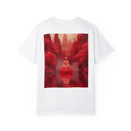 Buddha Lotus Red Misty Mountain Landscape Art