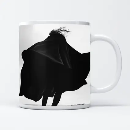 Woman Black Cape Flying Beach Sand