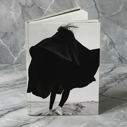 Woman Black Cape Flying Beach Sand