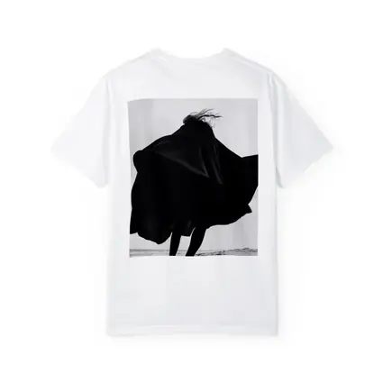 Woman Black Cape Flying Beach Sand