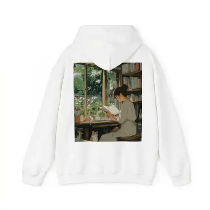 Girl Reading Book Cozy Library Cat Anime