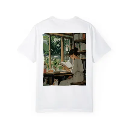 Girl Reading Book Cozy Library Cat Anime
