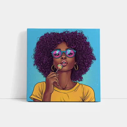Pop Art Woman Lollipop Blue Background