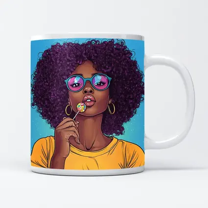 Pop Art Woman Lollipop Blue Background