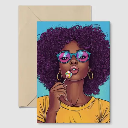 Pop Art Woman Lollipop Blue Background