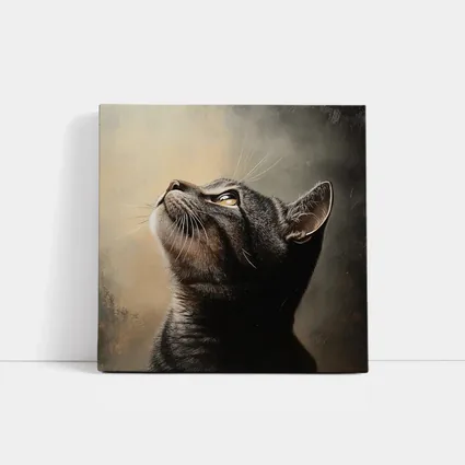 Tabby Cat Looking Up Moody Oil Painting