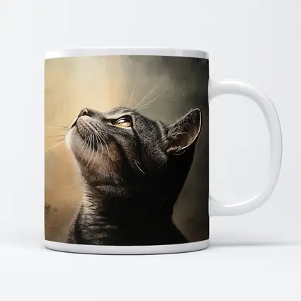 Tabby Cat Looking Up Moody Oil Painting