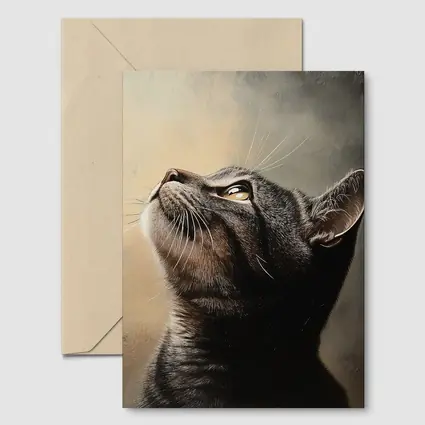 Tabby Cat Looking Up Moody Oil Painting