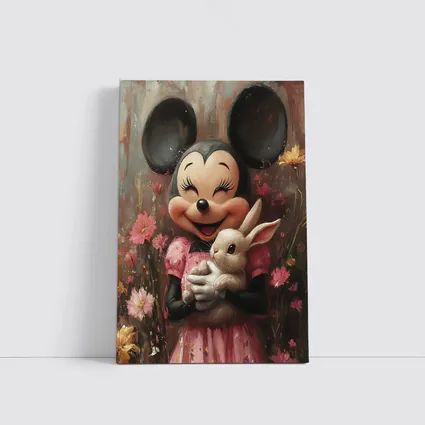 Minnie Mouse Holding Bunny Floral Background