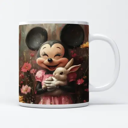 Minnie Mouse Holding Bunny Floral Background