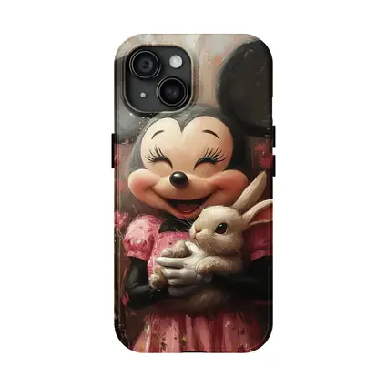 Minnie Mouse Holding Bunny Floral Background