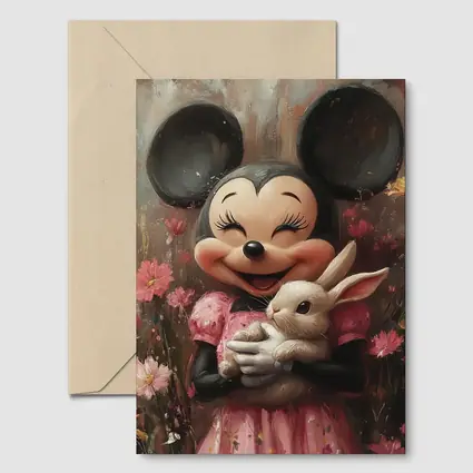 Minnie Mouse Holding Bunny Floral Background