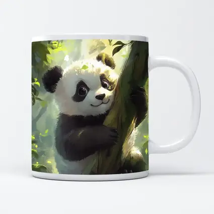Baby Panda Climbing Tree Forest Art
