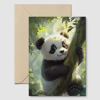 Baby Panda Climbing Tree Forest Art