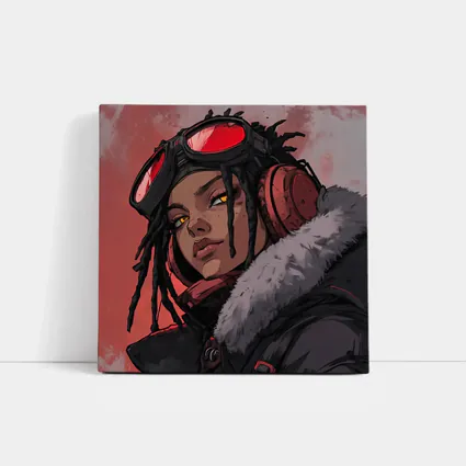 Anime Girl Pilot Goggles Red Background Art