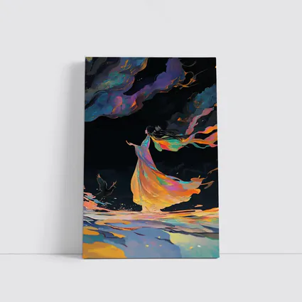 Colorful Woman Dancing Over Dark Waters