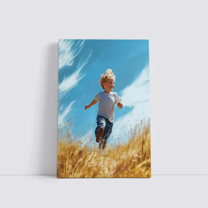 Happy Boy Running Through Golden Field