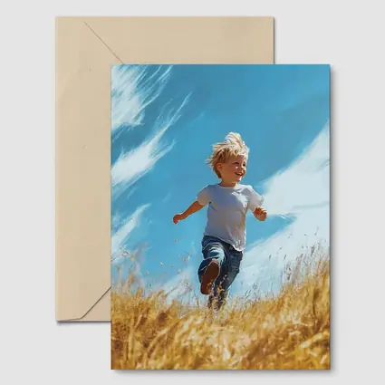Happy Boy Running Through Golden Field