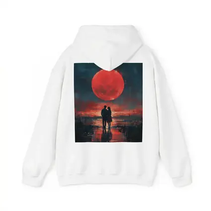 Couple Silhouette Red Moon Night Painting