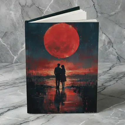 Couple Silhouette Red Moon Night Painting
