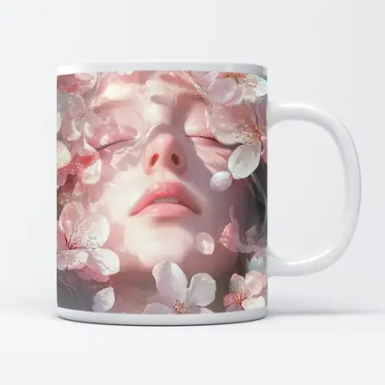 Woman Face Surrounded By Cherry Blossoms