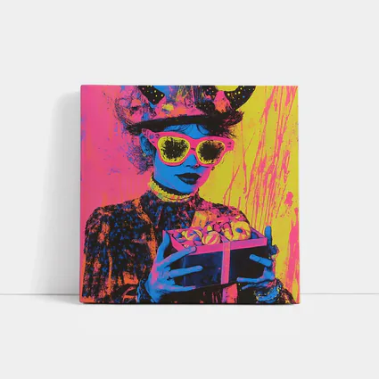 Pop Art Woman Neon Hat Sunglasses Yellow