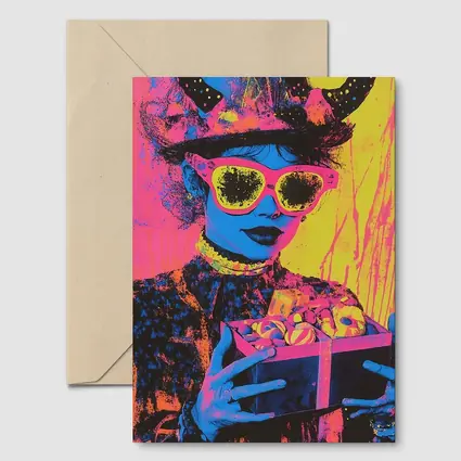 Pop Art Woman Neon Hat Sunglasses Yellow