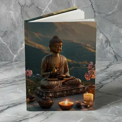 Golden Buddha Statue Mountain Sunset Candles