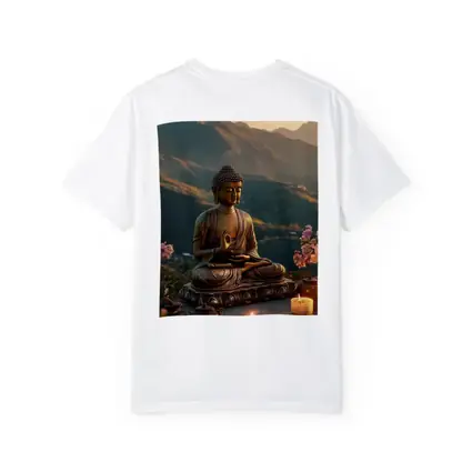 Golden Buddha Statue Mountain Sunset Candles