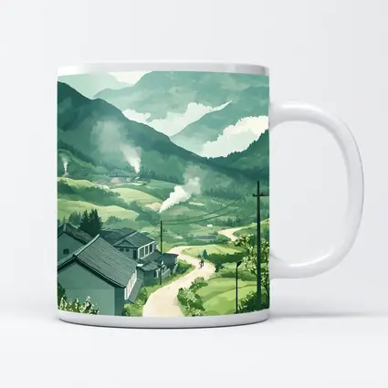 Green Village Road Walking Illustration Art