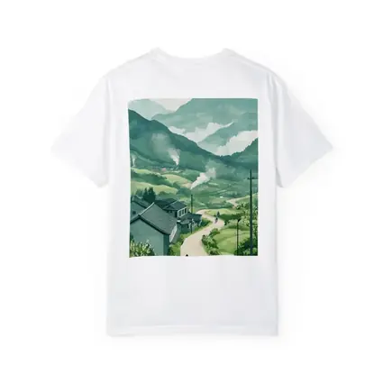 Green Village Road Walking Illustration Art
