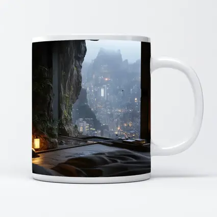 Cave Bedroom Overlooking Misty Futuristic City
