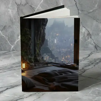 Cave Bedroom Overlooking Misty Futuristic City
