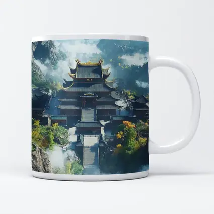 Ancient Chinese Temple Misty Mountain Landscape