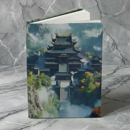 Ancient Chinese Temple Misty Mountain Landscape