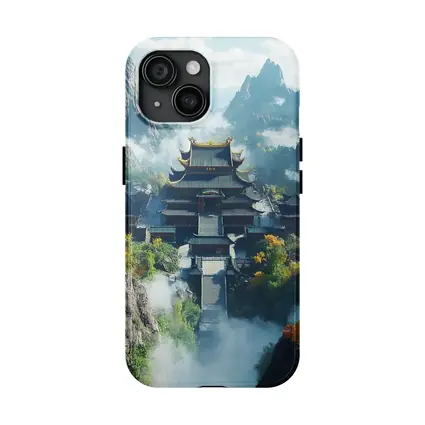 Ancient Chinese Temple Misty Mountain Landscape