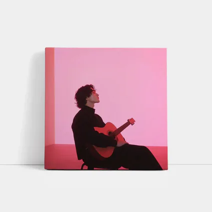 Young Man Guitar Pink Neon Background