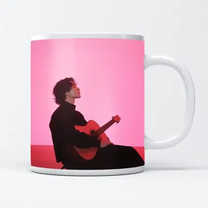 Young Man Guitar Pink Neon Background