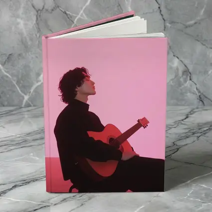 Young Man Guitar Pink Neon Background